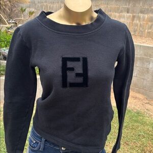 Fendi Black Long Sleeve Logo Tee